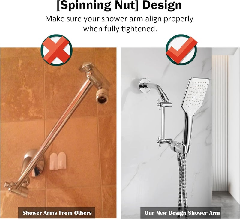 Pichrain Adjustable Shower Head Extension Arm, All Metal Shower Head Extender with Locking Nut, G1/2 Universal Connector for Fixed/Rain/Handheld Showerheads, Easy Installation (Chrome, 10 Inch) - Image 5